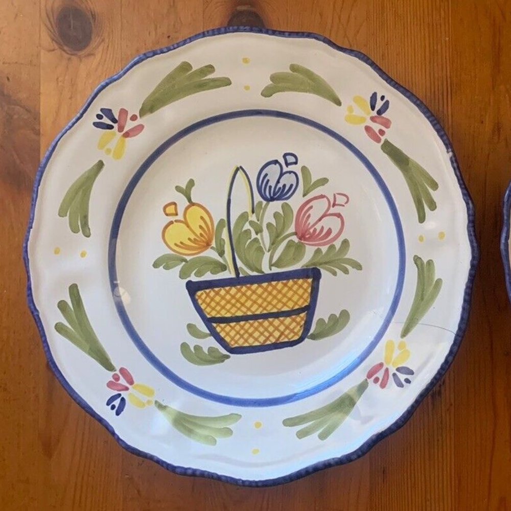 2 Italian Majolica Avignon Dinner Plate Strata Group Le Bouquet 10" Hand Painted